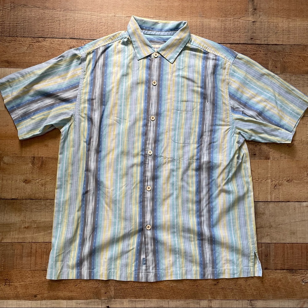Tommy Bahama Striped Silk Blend CoastalButton Down Shirt Blue Men Large